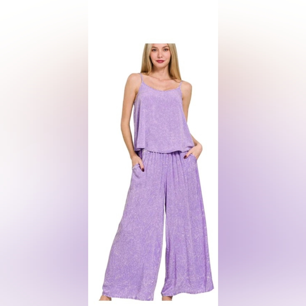 Zenana Acid Washed Cami Set